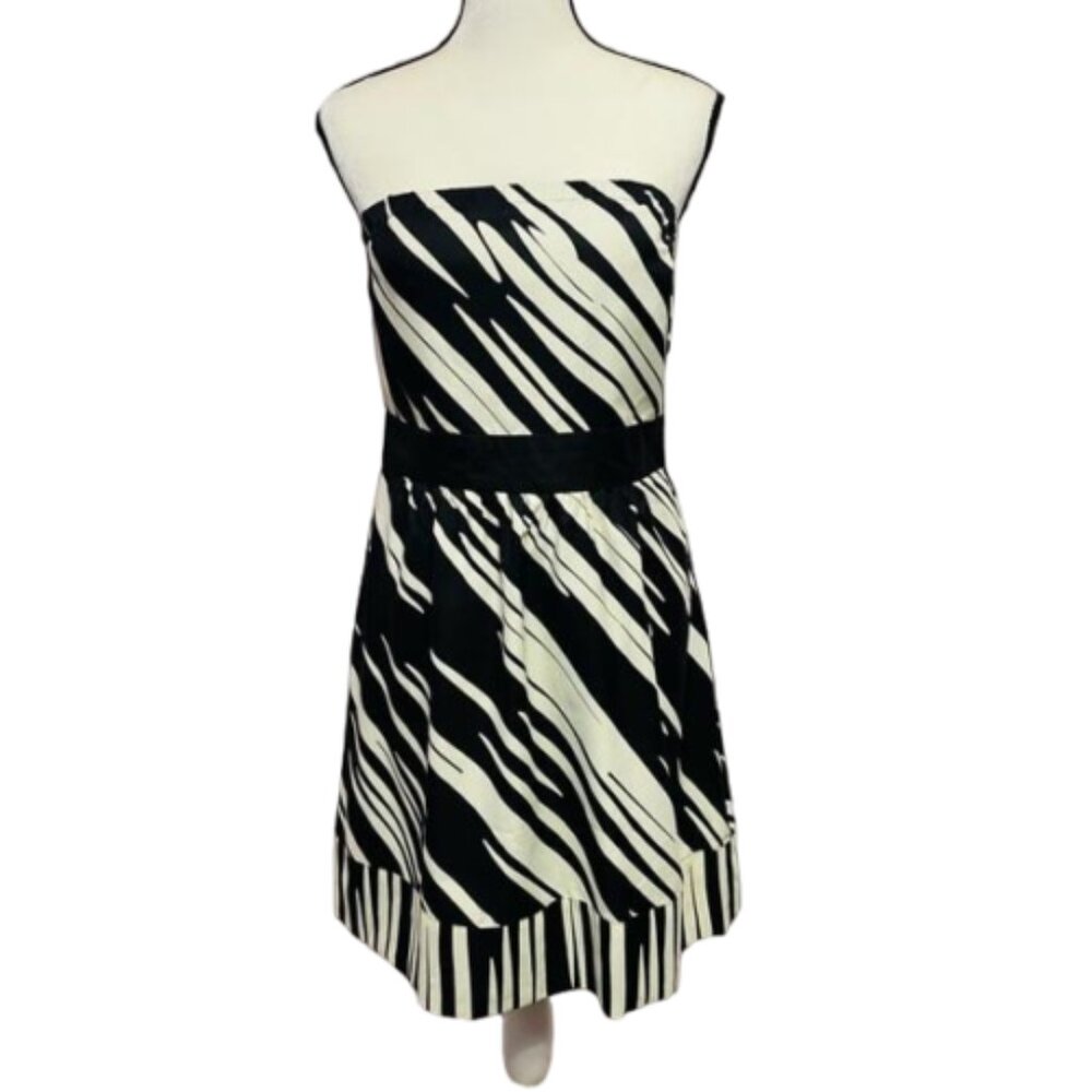 NWT The Limited Black & Cream Silky Strapless Mini Dress Size 6 #0878